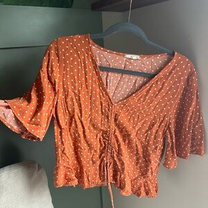 Altar'd State Rust Polka Dot Blouse